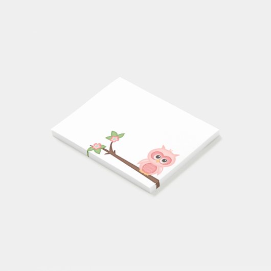 Bunte niedliche Eulen-Schrei-Rosa-Baby-Vögel auf Post-it Klebezettel (angewinkelt)