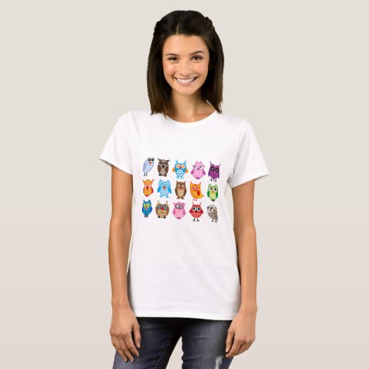 Bunte niedliche Eulen T-Shirt (Vorne ganz)