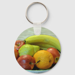 Bunte Obstschale, Orange, Apfel, Birne, Schlüsselanhänger