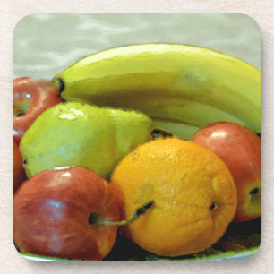 Bunte Obstschale, Orange, Apfel, Birne, Untersetzer