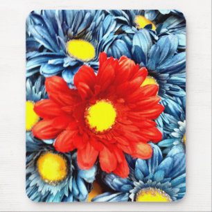 Bunte orange Rot blaue Gerber Gänseblümchen-Blumen Mousepad