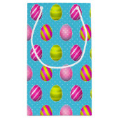 Bunte Ostereier auf Polka Dot Hintergrund Kleine Geschenktüte (Rückseite)