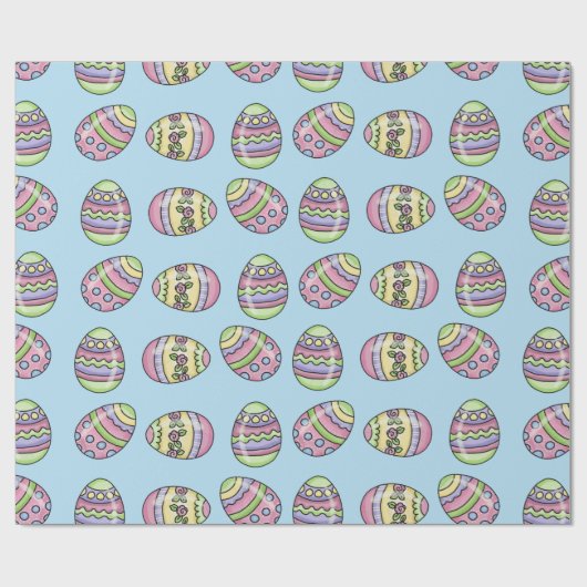 Bunte Ostereier. Blue Background. Geschenkpapier (Flach)