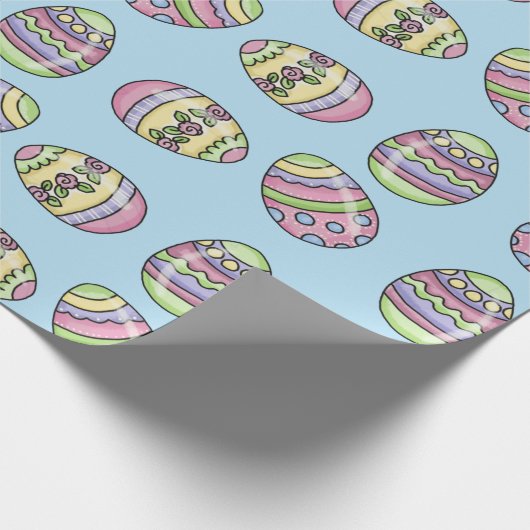 Bunte Ostereier. Blue Background. Geschenkpapier (Ecke)