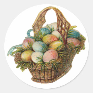 Bunte Ostereier füllen Sie einen Vintagen Osterkor Runder Aufkleber