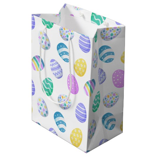 Bunte Ostereier-Muster Mittlere Geschenktüte (Rückseite Schrägansicht)