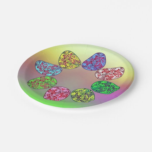 Bunte Ostereier Pappteller (Schrägansicht)