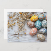 Bunte Ostereier Postkarte mit Frühlingsblumen (Vorne/Hinten)