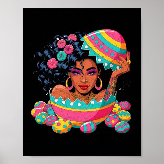 Bunte Ostereier-Suche Schwarze Königin Juneteenth Poster (Vorne)