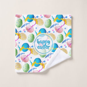 Bunte Ostereier und Farben-Spritzen Waschlappen