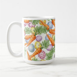 BUNTE OSTEREIER UND ORANGEFARBENE KAROTTEN KAFFEETASSE