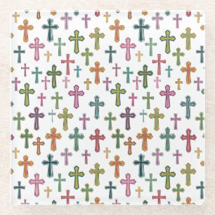 Bunte Ostereierkreuz gemustert Glasuntersetzer