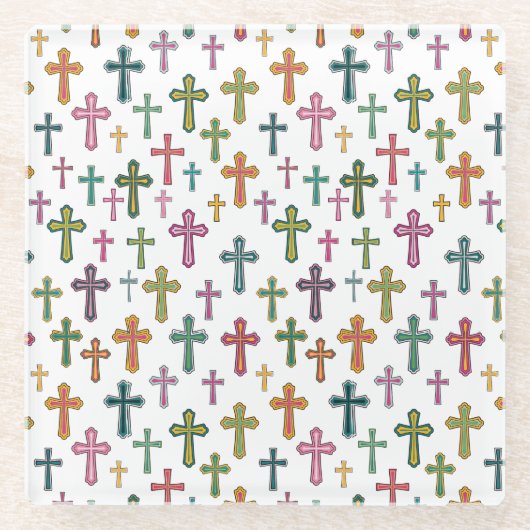 Bunte Ostereierkreuz gemustert Glasuntersetzer (Vorderseite)