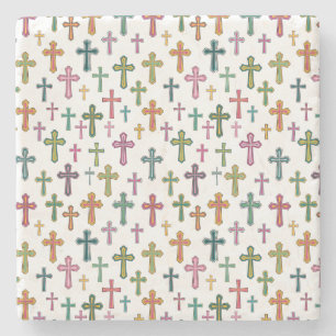Bunte Ostereierkreuz gemustert Steinuntersetzer