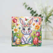 Bunte Osterhasen-Illustration mit Krone Feiertagskarte (Stehend Vorderseite)