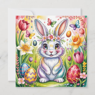 Bunte Osterhasen-Illustration mit Krone  Feiertagskarte