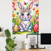 Bunte Osterhasen-Illustration mit Krone Poster (Heimbüro)