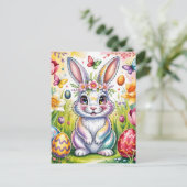 Bunte Osterhasen-Illustration mit Krone  Postkarte (Stehend Vorderseite)