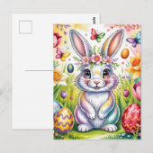 Bunte Osterhasen-Illustration mit Krone  Postkarte (Vorne/Hinten)