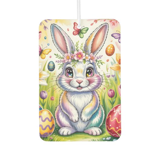 Bunte Osterhasenillustration mit Krone Autolufterfrischer (Vorderseite)