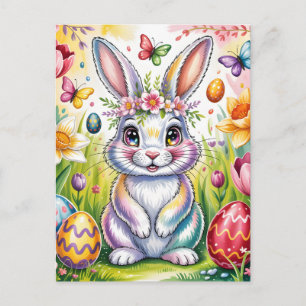 Bunte Osterhasenillustration mit Krone Feiertagspostkarte