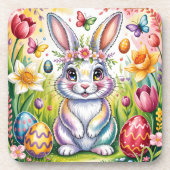 Bunte Osterhasenillustration mit Krone Getränkeuntersetzer (Vorderseite)