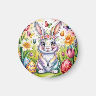 Bunte Osterhasenillustration mit Krone Magnet