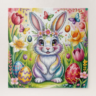 Bunte Osterhasenillustration mit Krone Puzzle