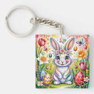 Bunte Osterhasenillustration mit Krone  Schlüsselanhänger