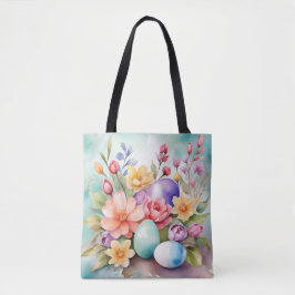 BUNTE OSTERN BLUMEN UND EIER IN PASTELLFARBEN TASCHE