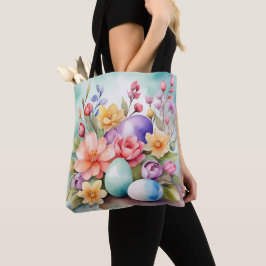BUNTE OSTERN BLUMEN UND EIER IN PASTELLFARBEN TASCHE