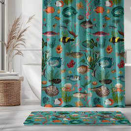 Bunte Ozeanien-Fische auf Türkis Hintergrund Duschvorhang