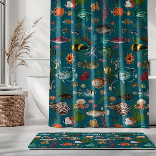 Bunte Ozeanien-Fische auf türkisfarbenem Hintergru Duschvorhang