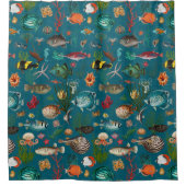 Bunte Ozeanien-Fische auf türkisfarbenem Hintergru Duschvorhang (Vorderseite)