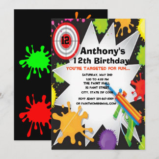 Bunte Paintball-Geburtstags-Party Einladung