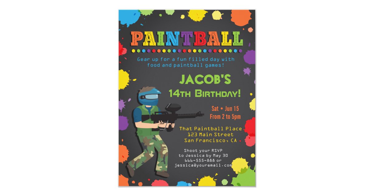 Bunte PaintballGeburtstagsParty Einladungen Zazzle.de