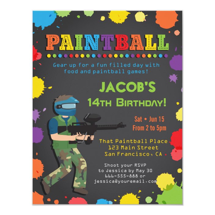Bunte PaintballGeburtstagsParty Einladungen Zazzle.de