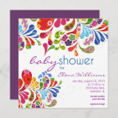bunte Paisley-Babydusche Einladung (Vorne/Hinten)
