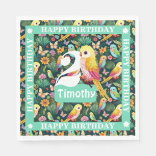Bunte Papageien Personalisierter 2. Geburtstag Serviette
