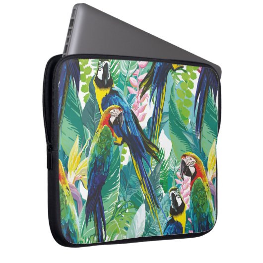 bunte Papageien und exotische Blume Laptopschutzhülle (Vorne Rechts)