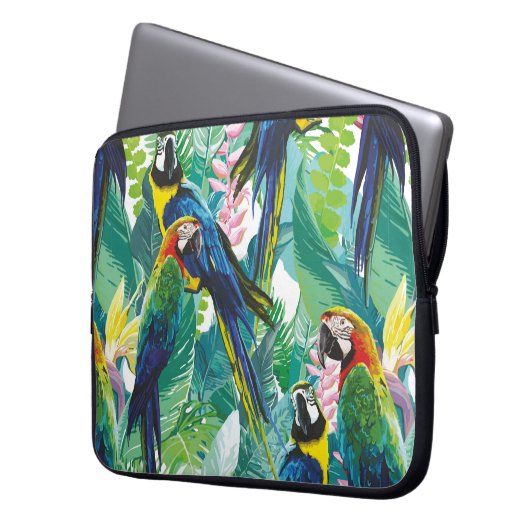 bunte Papageien und exotische Blume Laptopschutzhülle (Vorderseite Links)