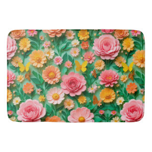 Bunte Papierblumen und Schmetterlinge Badematte