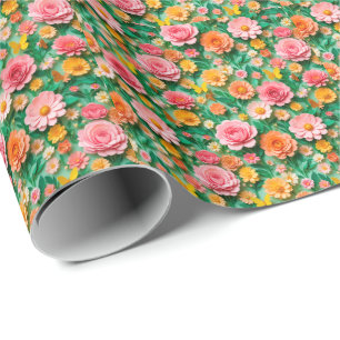 Bunte Papierblumen und Schmetterlinge Geschenkpapier