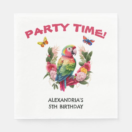 Bunte Parrot-Tropenkind's Geburtstagsparty Serviette (Vorderseite)