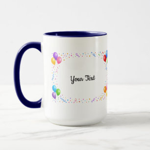 Bunte Party Ballons Konfetti Rahmen Design Tasse