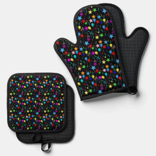 Bunte Party-Ballons und Sterne Ofenhandschuh & Topflappen-Set