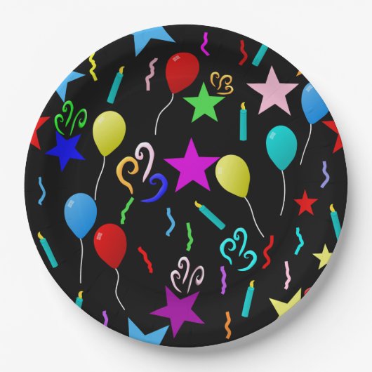 Bunte Party-Ballons und Sterne Pappteller (Vorderseite)