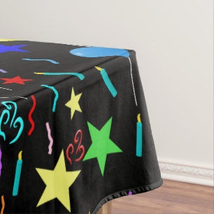 Bunte Party-Ballons und Sterne Tischdecke