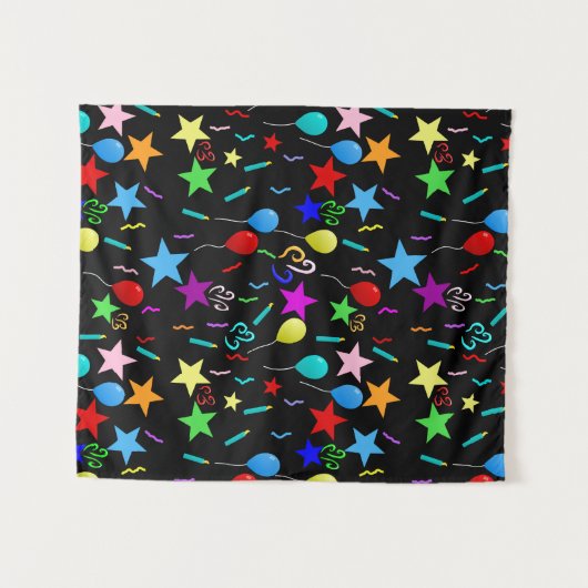 Bunte Party-Ballons und Sterne Wandteppich (Vorderseite (Horizontal))