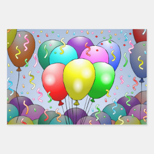 Bunte Partyballons Geschenkpapier Set
